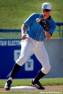 Sports: West Michigan Whitecaps' Don Kelly warms up before his game against the Clinton Lumberkings in Tuesday evening Midwest Baseball League game action at Fifth Third Park. GR Press photo/Noel Webley II; Assignment #15915